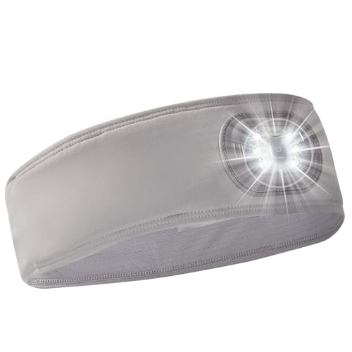 IVYWNT LED Sports Sweat Headband - Outdoor Headlamp Rechargeable with Reflective Visible for Men and Women, 3 Brightness H...