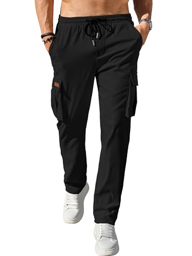 Comdecevis Men's Casual Cargo Pants Workout Joggers Stretch Sweatpants Hiking Drawstring Tactical Pants with Multi Pockets