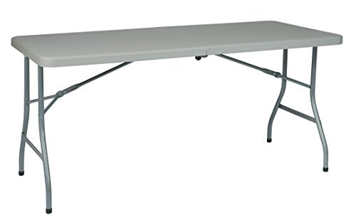 Office Star Resin Rectangle Center-Folding Portable Table for Picnics, Camping, and Tailgating, 5 Feet, with Wheels Light ...