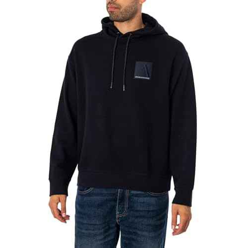 Armani Exchange mens Limited Edition a Line Logo Stretch Cotton Poly Hooded Drawstring Sweatshirt