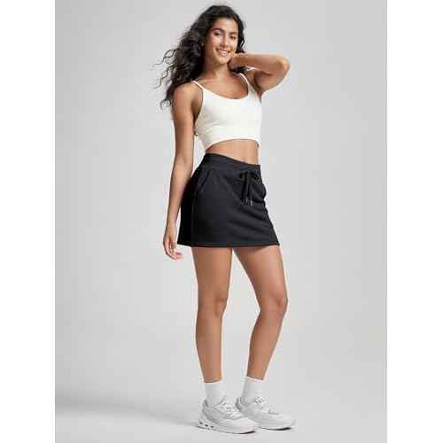 ODODOS Women's Cotton French Terry Skorts Drawstring Tie Built-in Shorts Daily Skirts with Pockets