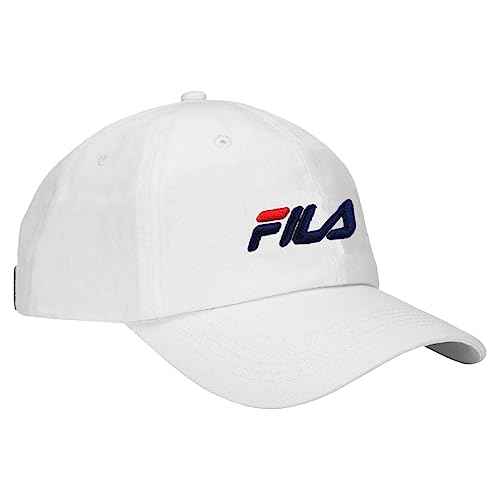 Fila Unisex Speed Logo Cotton Twill Slouch Adjustable Baseball Dad Hat (White)