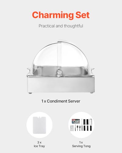 VEVOR Countertop Food Serving Display Container, 1 x 1 Pan Stainless Steel Food Serving Tray, Buffet Condiment Dispenser D...
