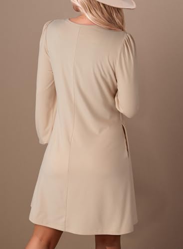 Dokotoo Dresses for Women Crew Neck Long Sleeve A Line Shift Dress Solid Color Loose Fit Mini Dress