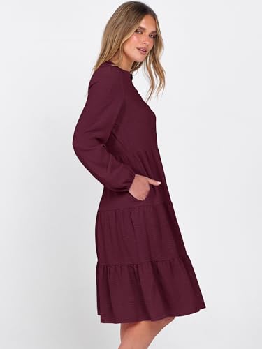 ANRABESS Womens Fall Midi Dresses Long Sleeve V Neck Swing Tiered Work Business Casual 2026 Flowy Beach Vacation Dress
