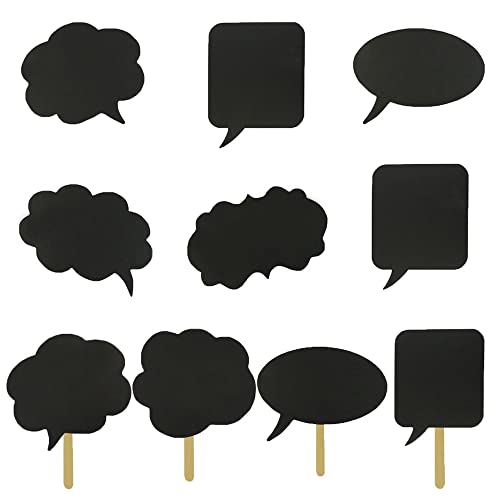 10pcs Blank Photo Booth Props, Mini Photo Booth Blank Signs, Tvorvik Writable Chalkboard Props with Chalk and Sticks, Blac...
