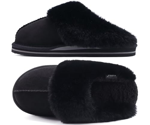 KuaiLu Womens Cozy Memory Foam Slippers Ladies Fuzzy Faux Fur Lined Warm Arch Support House Shoes Slip on Comfy Winter Scu...
