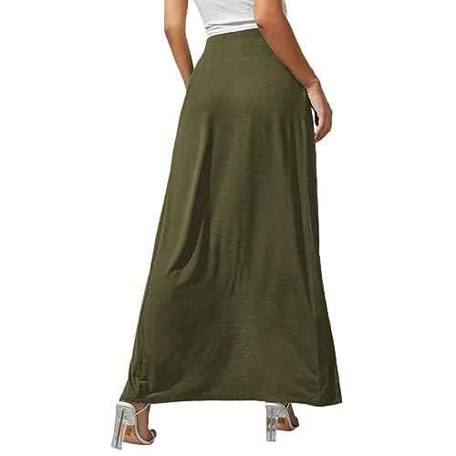 Verdusa Women's Elastic Waist High Split Wrap Flowy Long Maxi Skirt