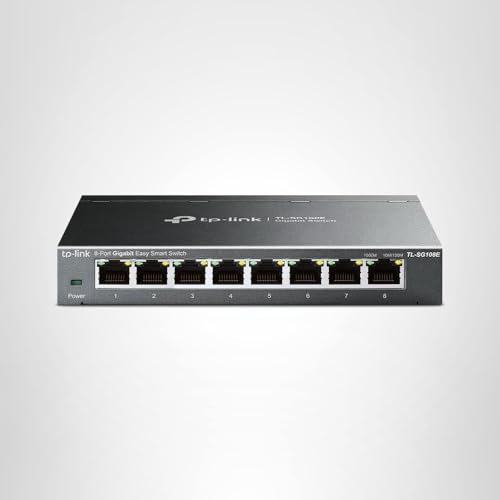 TP-Link 8 Port Gigabit Switch | Easy Smart Managed | Plug & Play | Desktop/Wall-Mount | Sturdy Metal w/ Shielded Ports | Support QoS, Vlan, IGMP and LAG (TL-SG108E)
