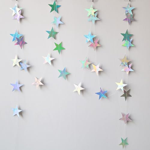 Iridescent Shining Star Hanging Garland Iridescent Hanging Sparkling Star Streamer Glitter Bunting Banner Twinkle Backdrop...
