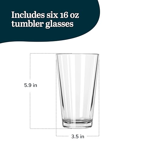 Libbey Bar Essentials Tumbler Glasses Set of 6, Modern Style 16 Oz Glass Set, Dishwasher Safe Tall Drinking Glasses Set fo...