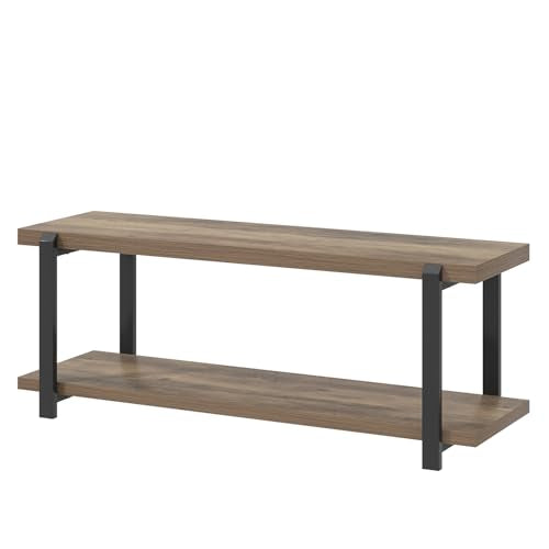 FOLUBAN Entryway Bench, Industrial Shoe Storage Bench for Bedroom Living Room, Modern Indoor Bench Seat for Hallway Front Door Entrance, Easy Assembly, Oak 47 inch