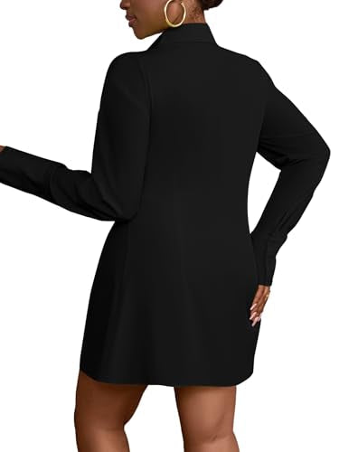 LYANER Women's Button Down Shirt Dress Collar V Neck Long Sleeve Slit Sexy Shirt Dresses