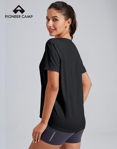 Pioneer Camp Women's Bamboo Viscose Short Sleeve Shirt Neck Loose Fit Workout T-Shirt Gym Athletic Casual Tops