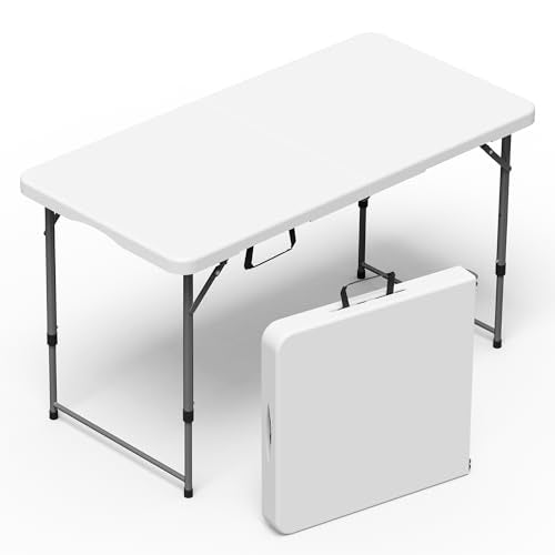 VSOAEIL Folding Table 4 Foot for Indoor Outdoor, Portable Heavy Duty Fold-in-Half Utility Small Plastic Adjustable Height ...