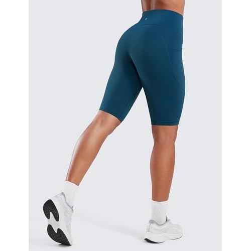 CRZ YOGA Women's Naked Feeling Long Biker Shorts - 10'' High Waisted Workout Gym Running Spandex Shorts Side Pockets