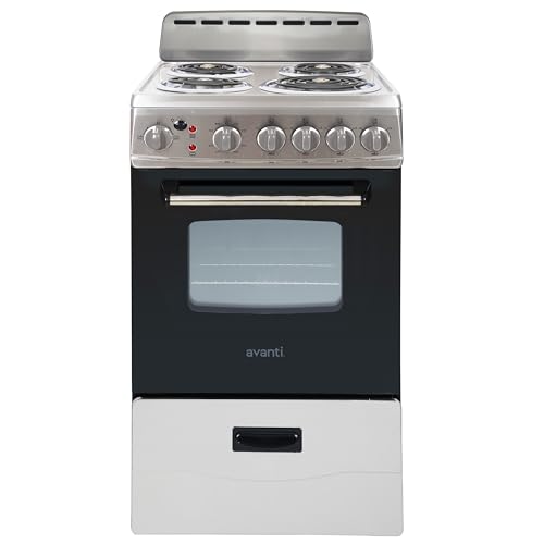 Avanti Electric Range Oven Compact Design, 2.1-Cu.Ft. Capacity with 4 Coil Burners, Framed Glass Oven Door, Storage Drawer...