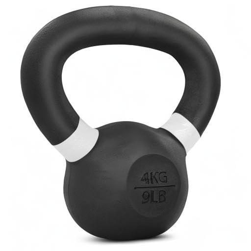 Yes4All Powder Coated Kettlebell, 9 lb Cast Iron Core Kettlebells with Non-Slip Handle & Flat Bottom for Conditioning, Heavy Duty for Strength Training - Single, White
