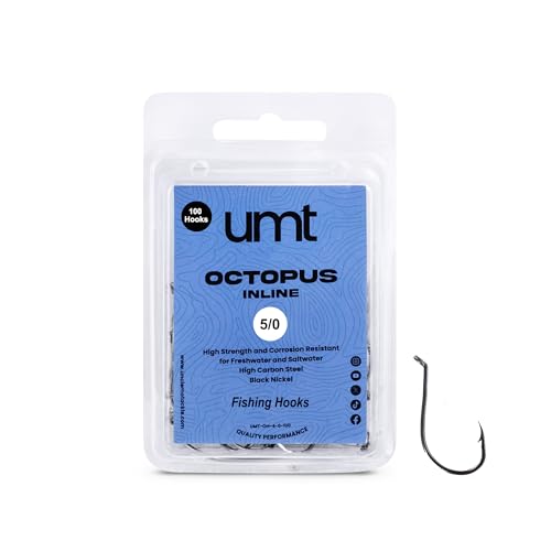 UMT - 100 Pack Octopus Fishing Hooks Sizes 2/0 3/0 4/0 & 5/0 Black Nickel High Carbon Steel - Superior Terminal Tackle for...