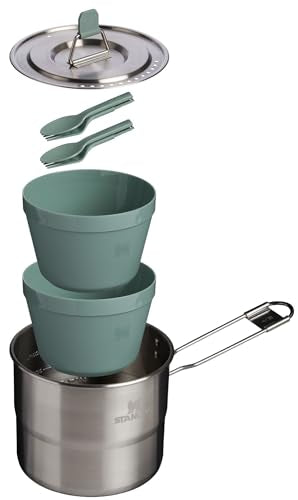 Stanley Wildfare Go Two Bowl Mess Kit | 8pc Portable Pot & Cookware Set | 1.25qt Stainless Steel Pot w/Locking Handle, Li...