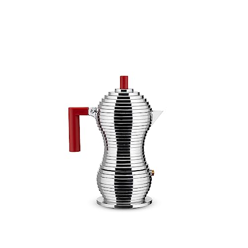 Alessi MDL02/3 R "Pulcina" Stove Top Espresso 3 Cup Coffee Maker in Aluminum Casting Handle And Knob in Pa, Red