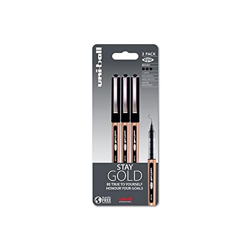 uni-ball On Point ¡®Stay Gold¡¯ Eye Broad Rollerball Handwriting Pens 3 Pack in Black Ink