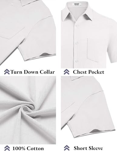 COOFANDY Men's Button Down Short Sleeve Shirt Casual Cotton Summer Beach Linen Wedding Shirts with Pocket