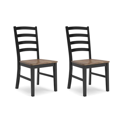 Signature Design by Ashley Wildenauer Armless Dining Chair, Set of 2, Ladderback Design, 19" W x 23.25" D x 39" H, Black &...