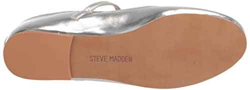 Steve Madden Women's Violette Mary Jane Flat, Silver Metallic, 9.5