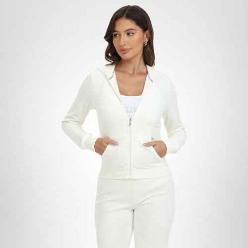 Juicy Couture, Women's, Heritage Rib Trim Kangaroo Pocket Track Jack, Angel, Small