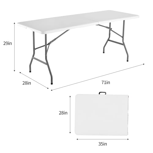 FWTI Deal Folding Table 6ft, Heavy Duty Portable, Built in Carrying Handle & Alloy Steel Legs for Party, Dining, Wedding, ...