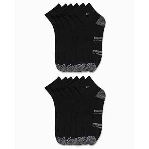 Calvin Klein Mens Quarter Socks - 12 Pack Breathable Soft Cushioned Quarter Cut Athletic Ankle Socks for Men