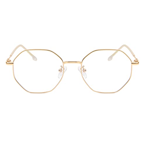 JOVAKIT Polygon Blue Light Blocking Glasses for Women Men Vintage Octagon Square Non-prescription Metal Eyeglasses