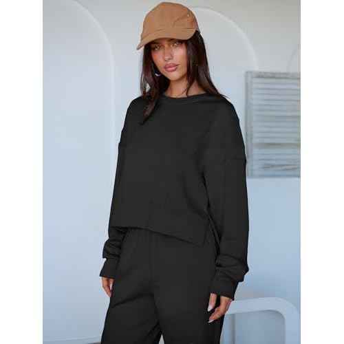 ANRABESS Womens 2 Piece Outfits Lounge Sets Cropped Sweatshirt Joggers Fashion Sweatsuit Sweat Set 2025 Winter Travel Outfits