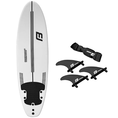 FLOWBOARD Surfboard Softboard Foam - Include (3) Fins 6’ Foot Leash and (2) Wood Stringers Inside Board Availalable in 6' ...