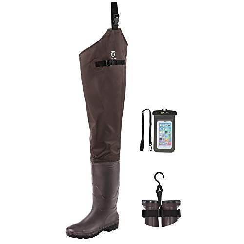 TIDEWE Hip Wader, Lightweight Hip Boot For Men and Women, 2-Ply PVC/Nylon Fishing Hip Wader (Green and Brown)