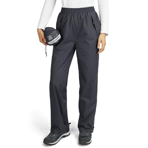 Outdoor Ventures Women's Rain Pants Packable Waterproof Hiking Pants Windproof Breathable Outdoor Rain Over Pants