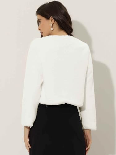 Allegra K Cropped Jacket for Women's Faux Fur with Pockets Long Sleeve Open Front Wedding Bolero Gowns Coat