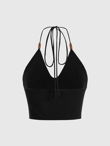Verdusa Women's Going Out Tops Y2k Gothic Clothes Crochet Halter Top Western Boho Cowgirl Outfits