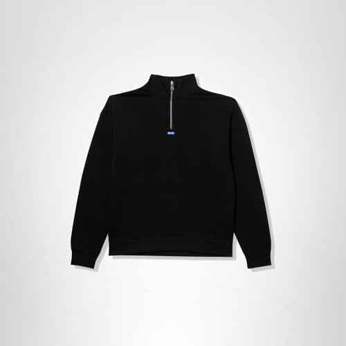HUGO, Small Block Logo Cotton Quarter Zip Sweatshirt, Black Pepper, Small