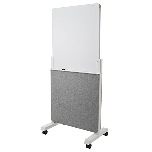 Quartet Whiteboard Easel, Glass Dry Erase Board, Rolling Easel Stand On Wheels, Double-Sided Privacy Screen with Adjustabl...