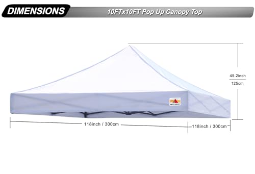 ABCCANOPY Replacement Canopy Top for Pop Up Canopy Tent (10x10, White)