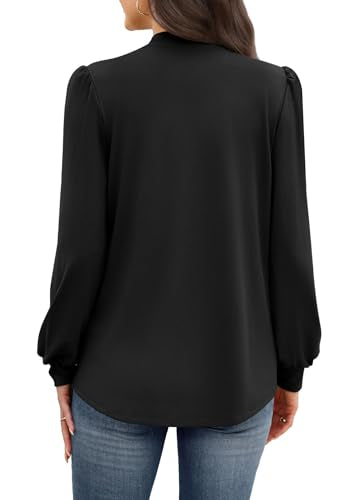 WIHOLL Long Sleeve Shirts for Women Mock Neck Tops Pleated Front Blouses Dressy Casual Fall Clothes 2025 Fashion