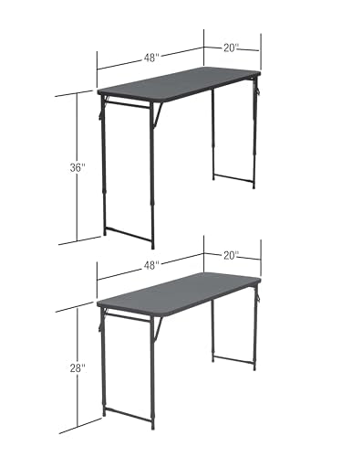 COSCO 14440BLK1E Plastic Top Adjustable Height Folding Table 20" x 48" Black
