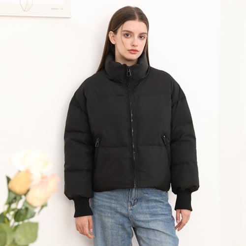 Women’s Winter Cropped Puffer Jacket Coat Casual Quilted Baggy Long Sleeve Zip Down Jackets Outerwear