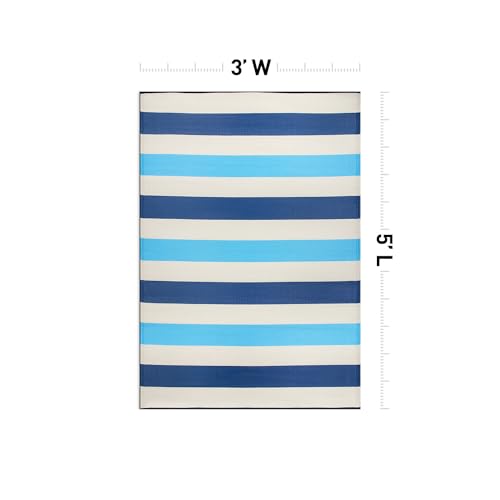 Rugshop Contemporary Stripe Reversible Crease-Free Waterproof Premium Recycled Plastic Outdoor Rugs for Patio,Backyard,RV,...