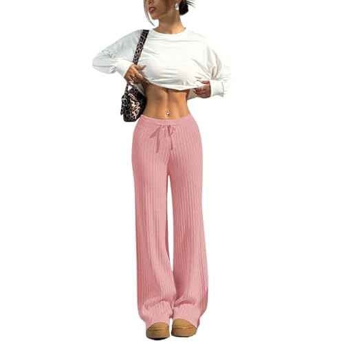 Verdusa Women's Straight Leg Baggy Sweatpants Comfy Lounge Pants Wide Leg Yoga Workout Knit Trousers Fall Outfits 2025