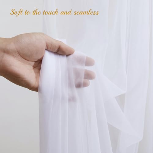 10×8ft White Tulle Curtain Backdrop with Lights String for Parites, Sheer Backdrop Curtain Drapes for Wedding Photo Baby S...