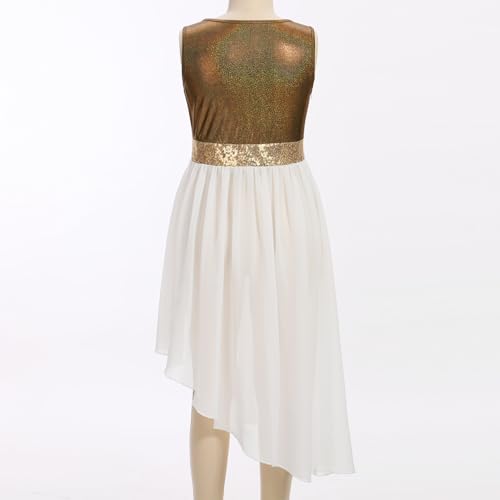 ODASDO Girl Praise Dance Dress Sleeveless Asymmetrical Overlays Tunic Tops Metallic Color Block Liturgical Worship Dancewear