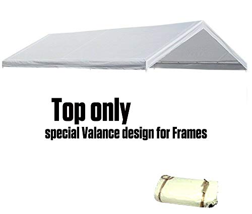 Valanced 20'X20' White Canopy Replacement Cover Top Roof Tarp Shade Vehicle Cover Finished Size 18'.6 x 20'